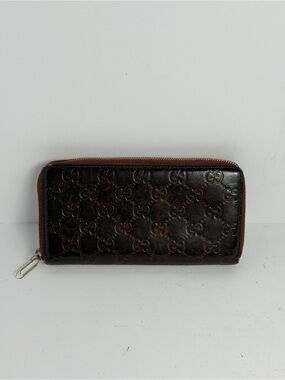 Gucci GG Guccissima Dark Oxblood Leather Zip Around Wallet Distressed Rare